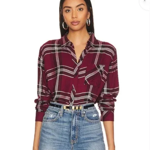 Rails Hunter Plaid Button-Down Shirt in Midnight Burgundy Size Medium - Picture 2 of 14
